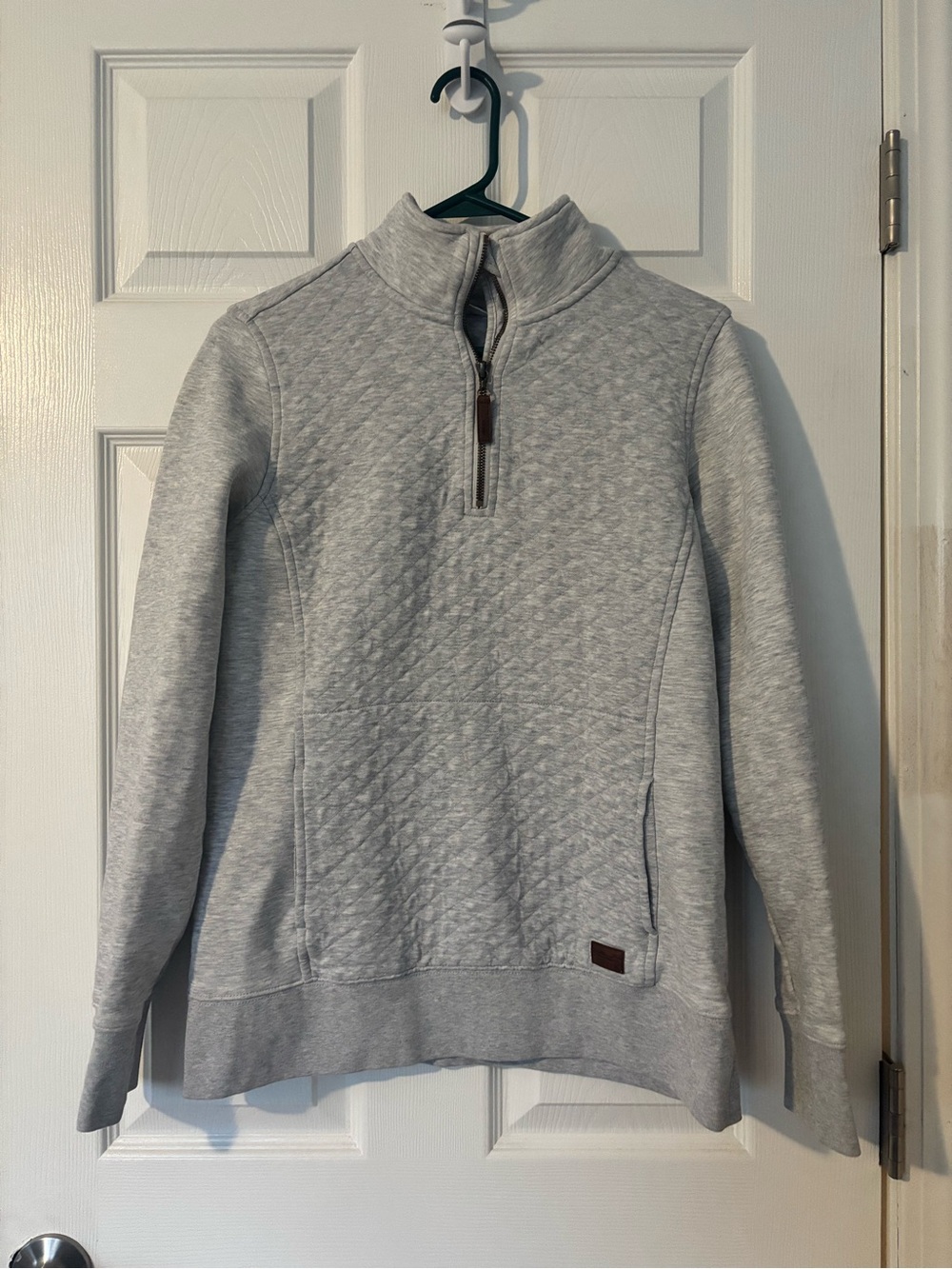 L.L. Bean Light Gray Quilted Half-Zip Pullover